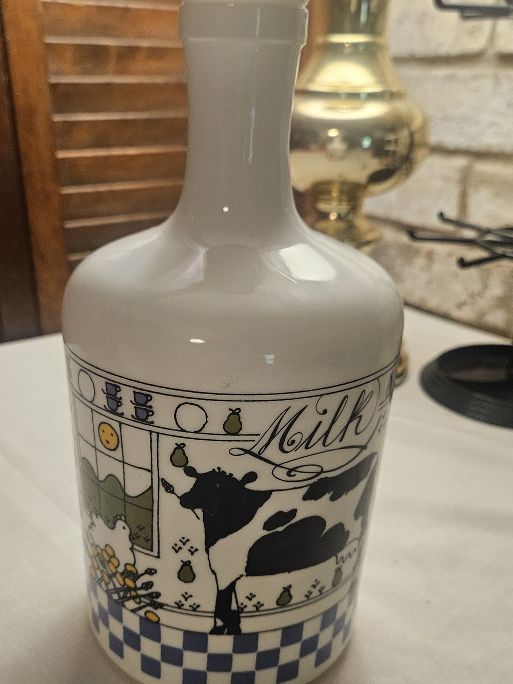 Milk Ceramic Bottle with Cow Motif 10.5"